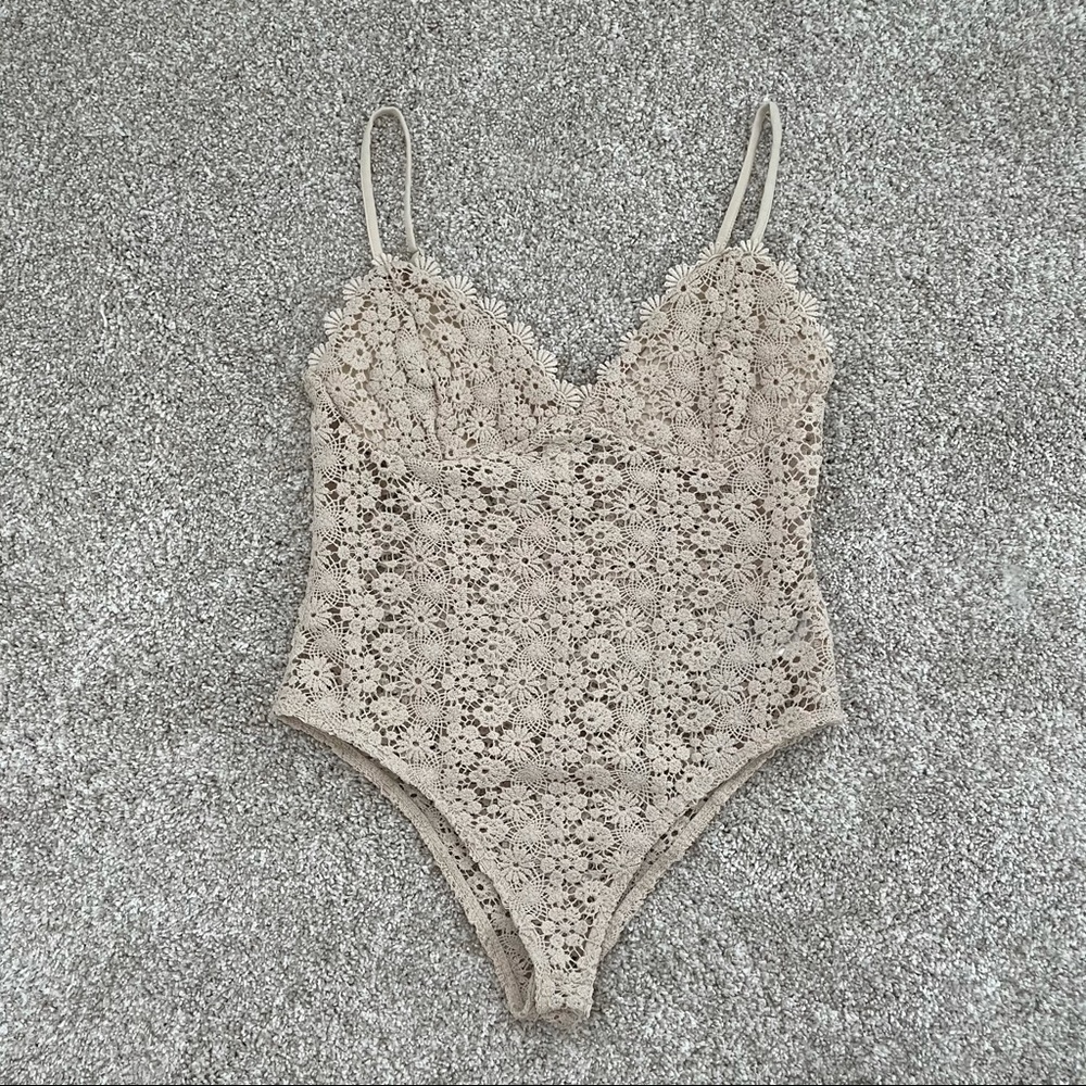 H&M Nude Crochet See Through Bodysuit